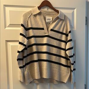 Aerie V-Neck Striped Sweater - Tan and Black